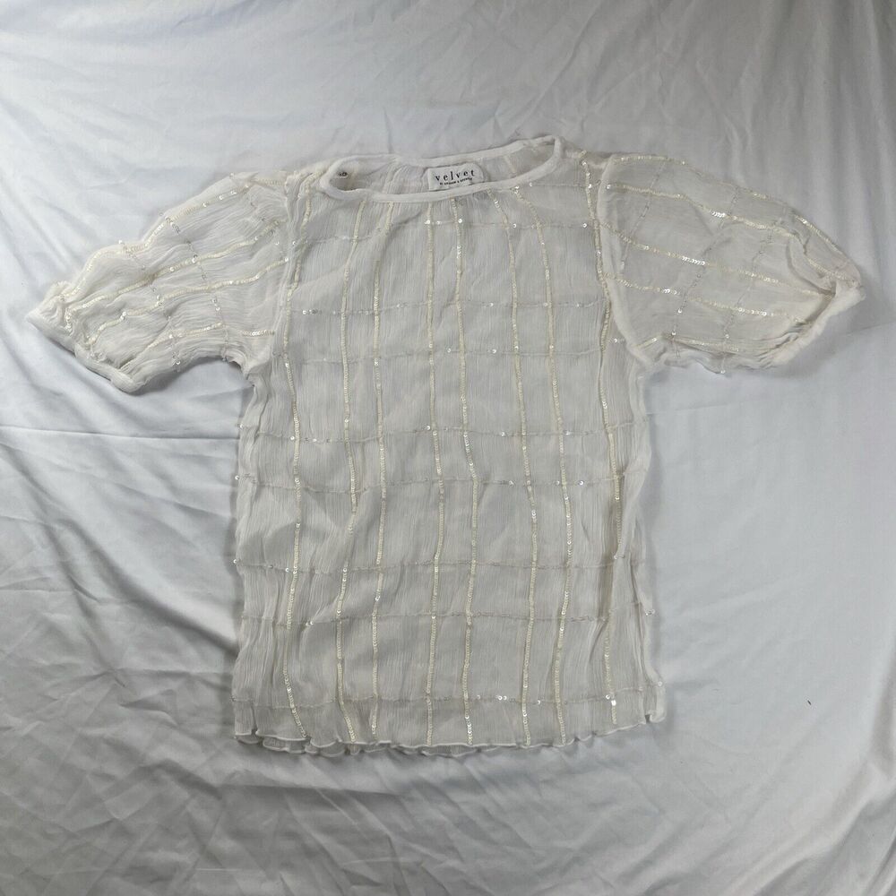 Velvet Graham & Spencer Cecilia Short Sleeve Silk & Sequin Top‎ Size Small